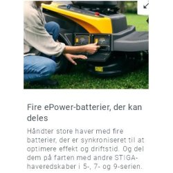 Stiga Havetraktor Swift 372e 48V 25Ah fordelt p 4 batterier fra 700 serien